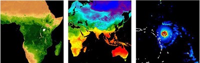 Examples of geospatial data analysis: vegetation phenology, land-surface temperature, hurricane track