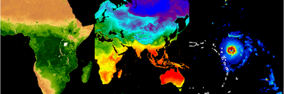 Examples of geospatial data analysis: vegetation phenology, land-surface temperature, hurricane track